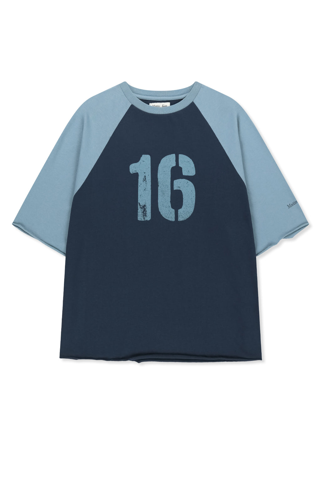 [matinkim] Raw Edge Raglan Top IN Navy