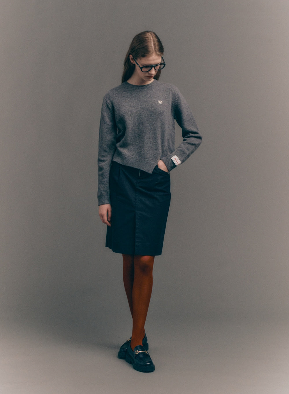 [satur] (W) Dublin Unbalanced Cashmere Blend Knit - Classic Charcoal