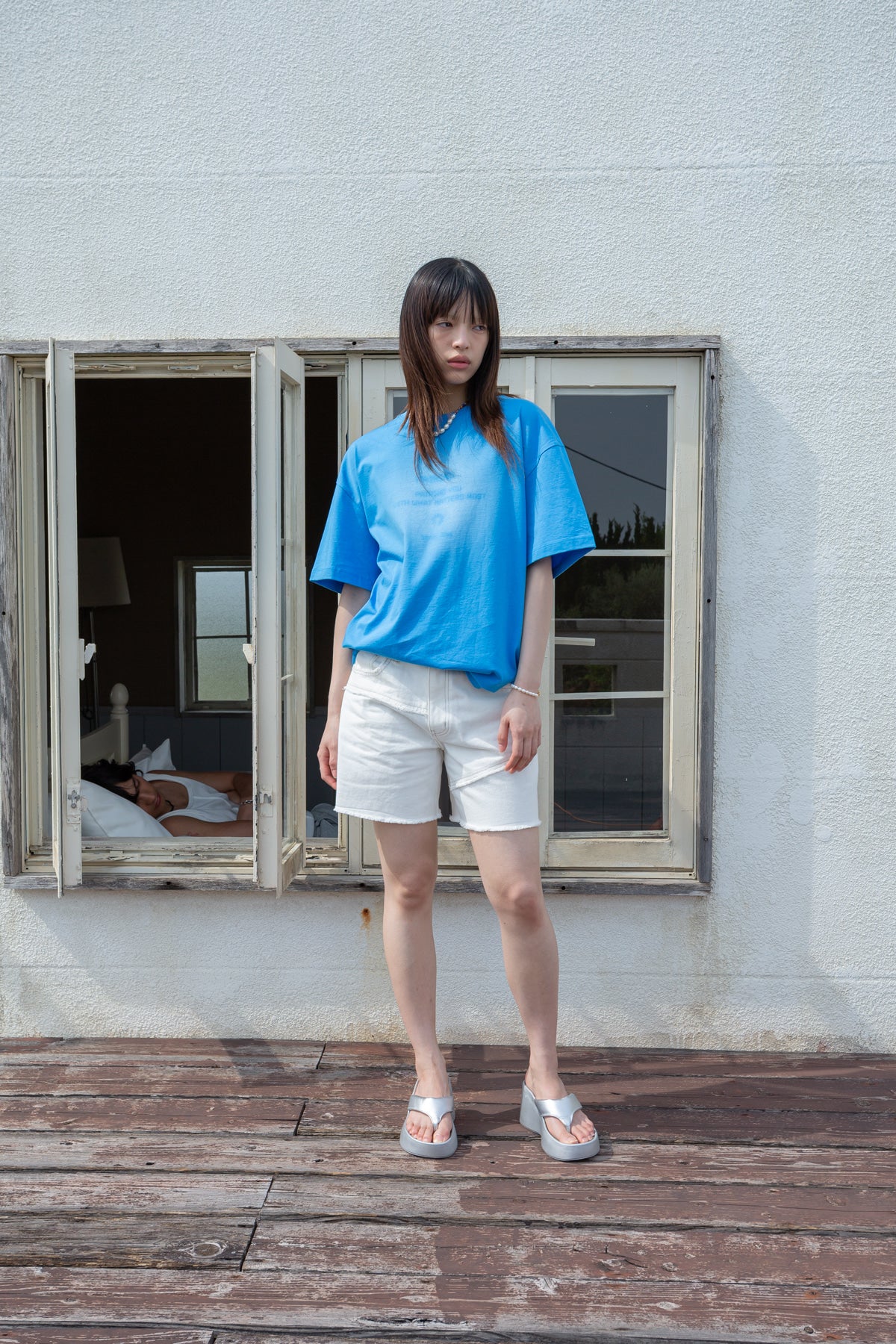 [matinkim] PAIRING LOGO PRINTING TOP FOR WOMEN IN BLUE