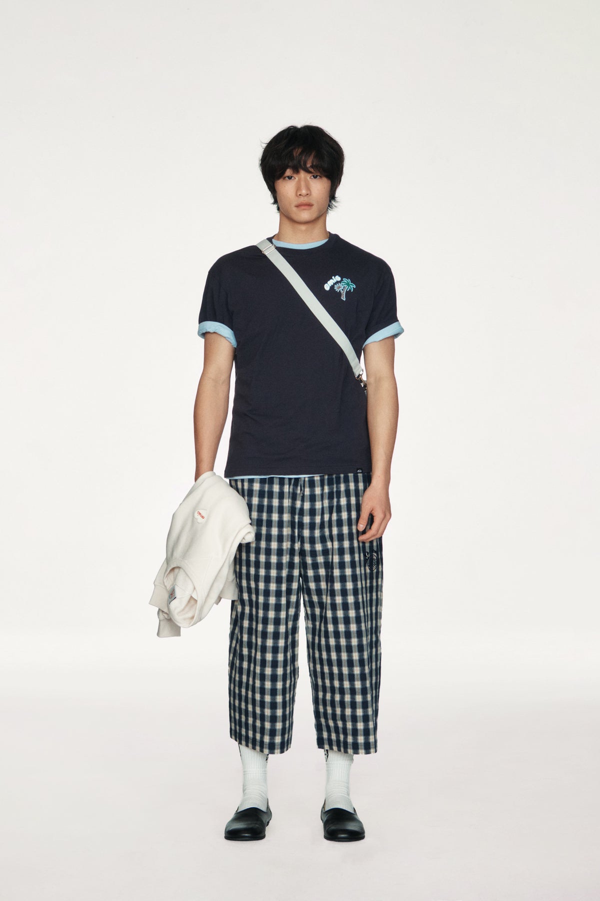 EMIS 3/4 Lounge Check Pants-Navy