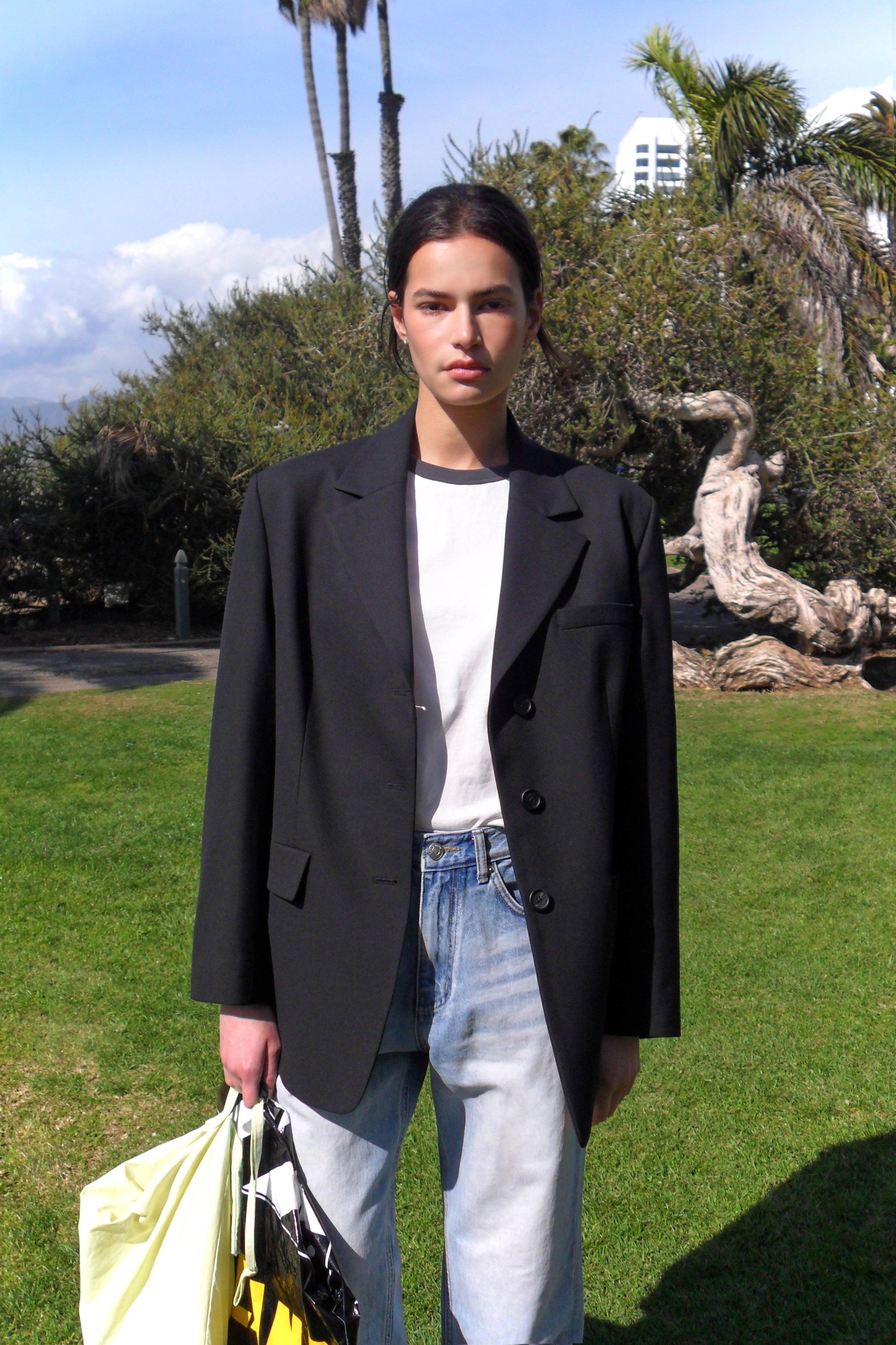 Low Classic Oversized 3-Button Wool Blazer - Black
