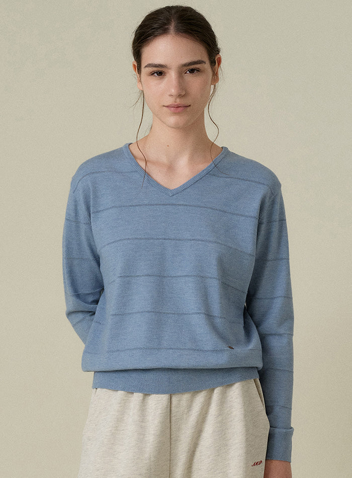 Mango Maniplease Liva V Neck Knit Blue