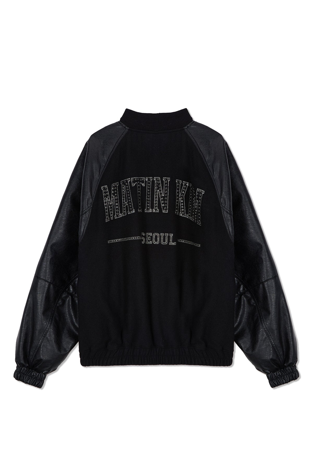 [matinkim] Stunning Point Faux Leather Jumper For Men IN Black