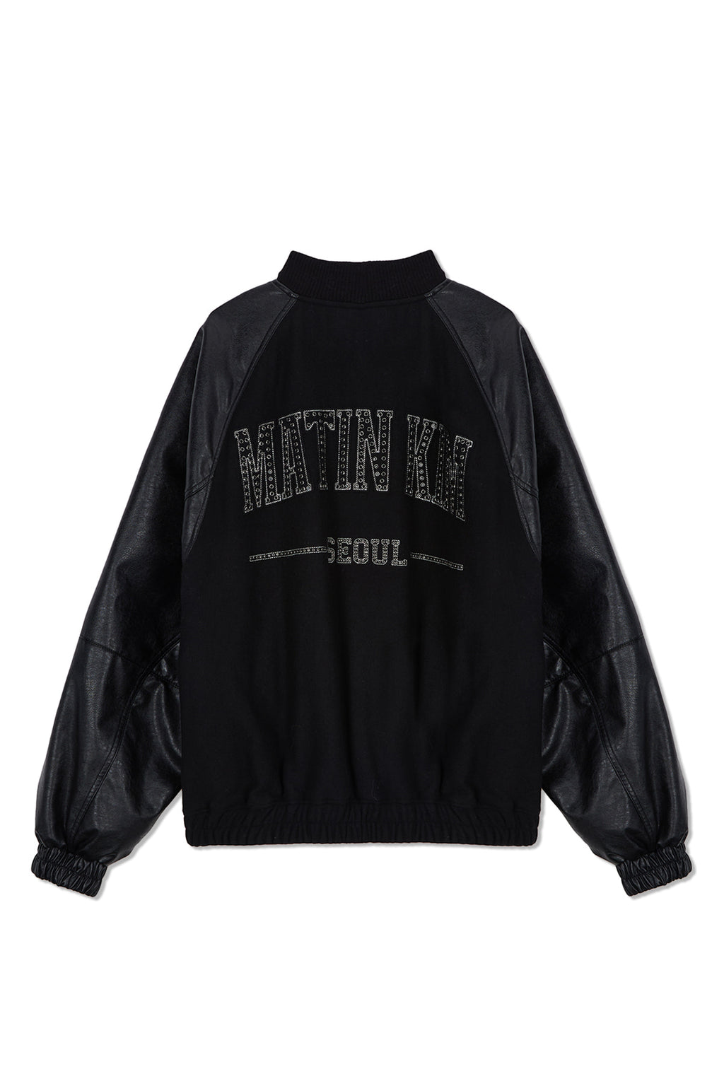 [matinkim] Stunning Point Faux Leather Jumper For Men IN Black