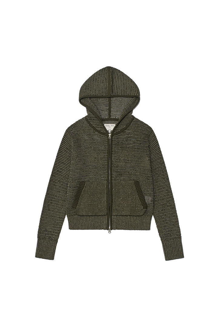 Matinkim Two Tone Mesh Knit Hoody Zip UP IN Khaki