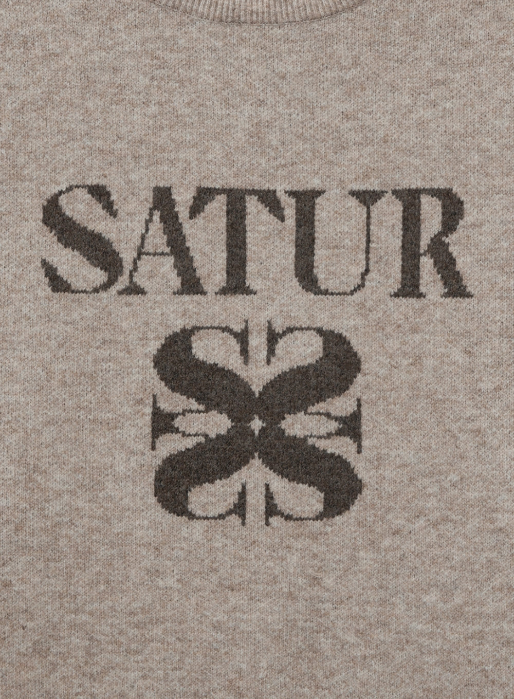 [satur] Basic Logo Jacquard Crew Neck Knit - Beige