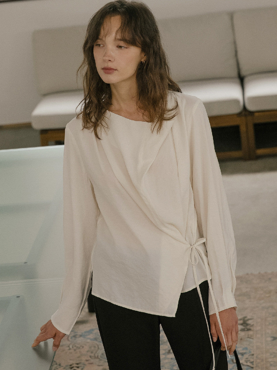 Tillidie Modal cowl wrap blouse Ivory