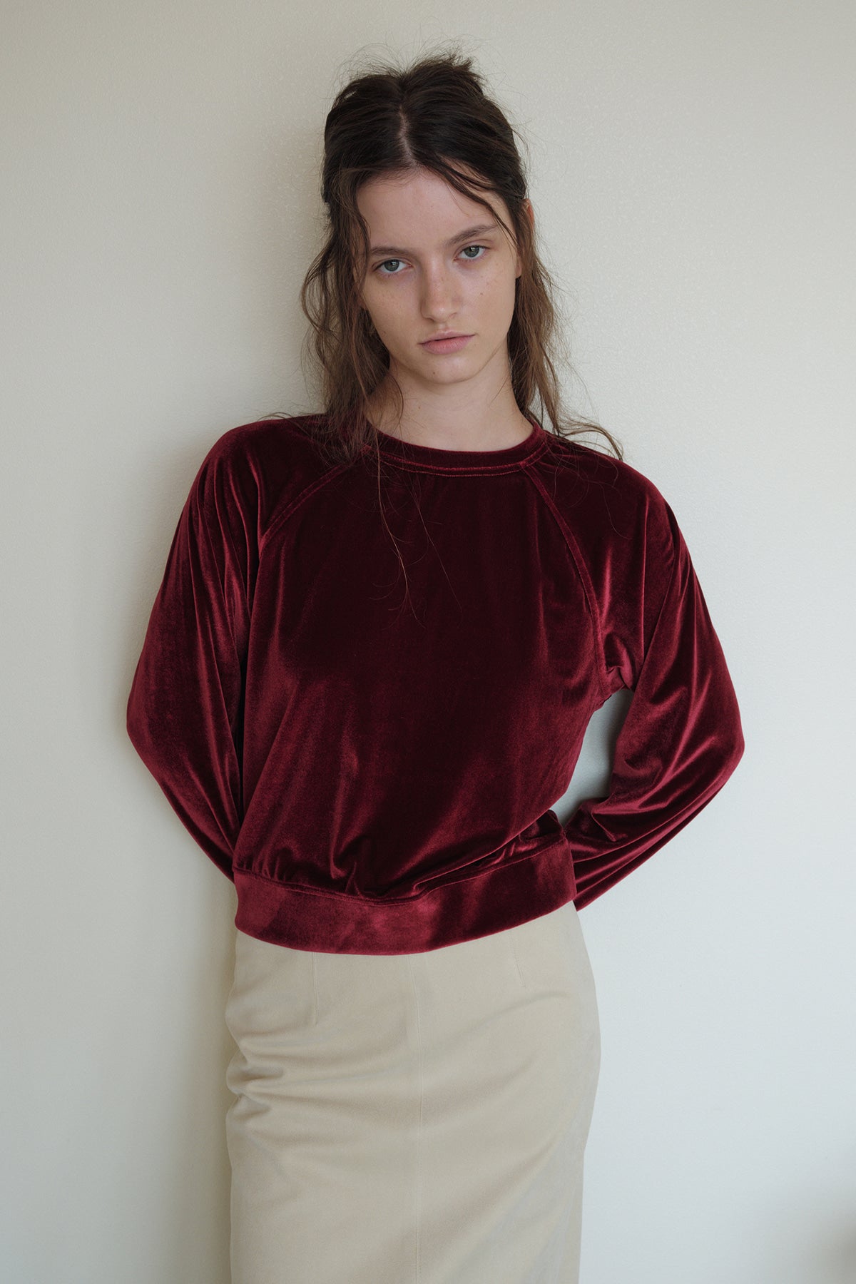 Overdueflair Velvet Raglan T-Shirt Ruby Red