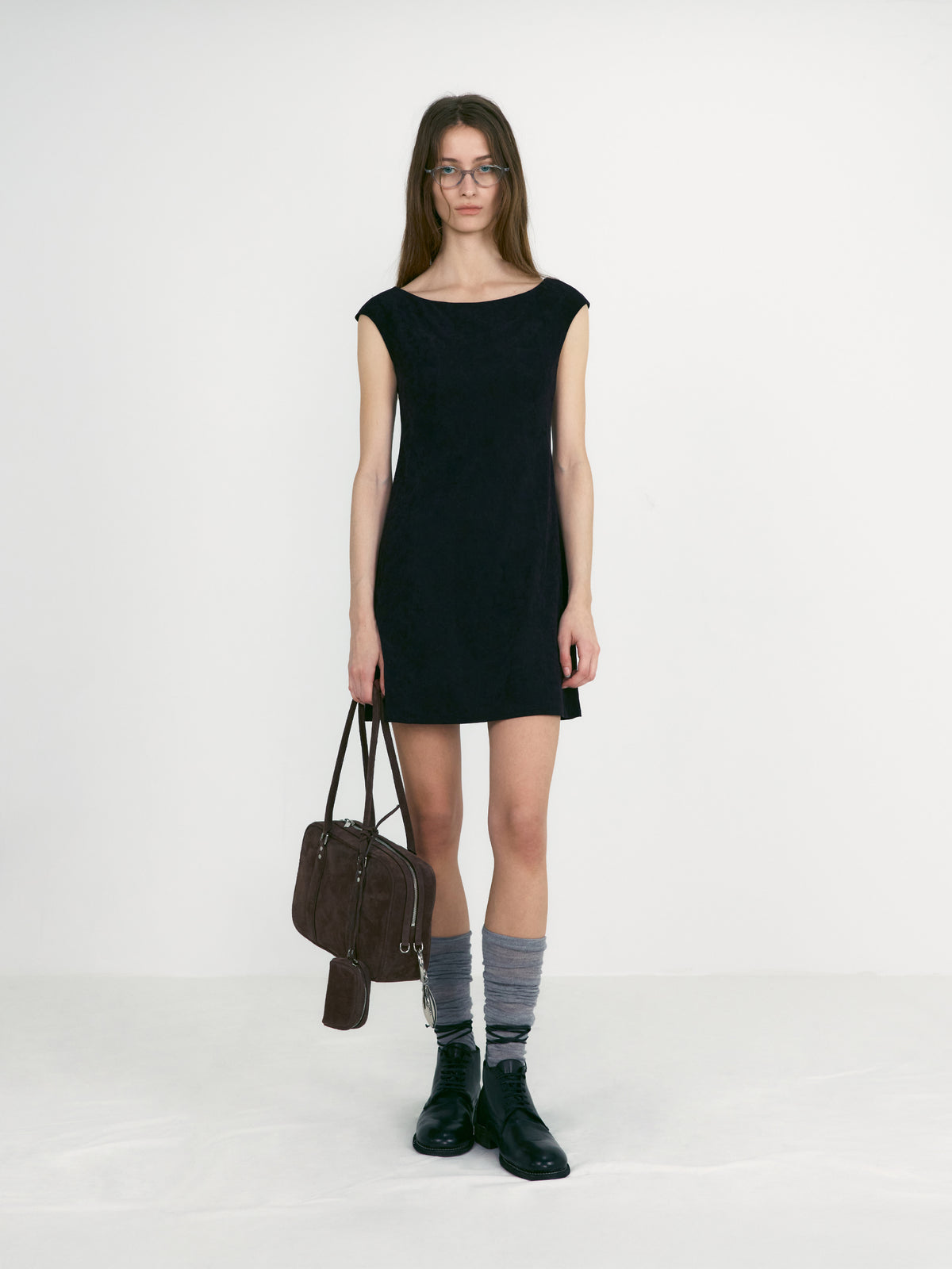 Low Classic Velvet Tunic Mini Dress Black