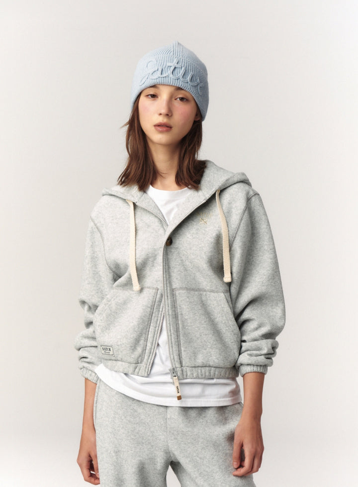 Satur (W) Teo Brushed Fleece Hood Zip-up - Melange Gray