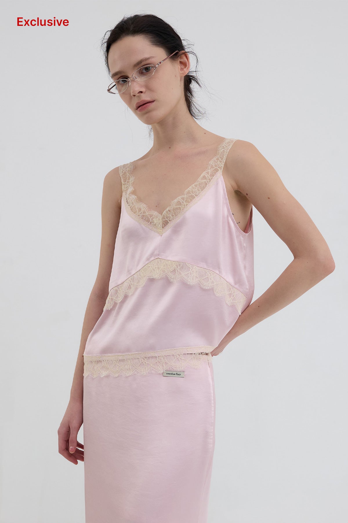 Overdueflair Lace Satin Sleeveless Pale Pink