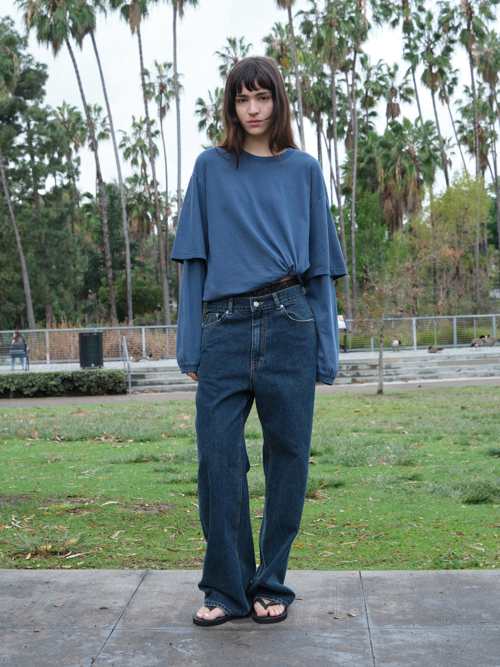 [Low Classic] Oversized Lc Layered Tee_Dusty Blue
