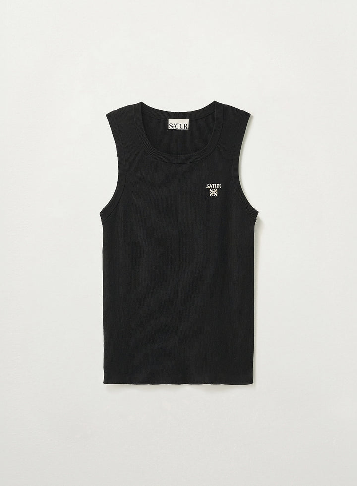 Satur Logo Ribbed Sleeveless - Black