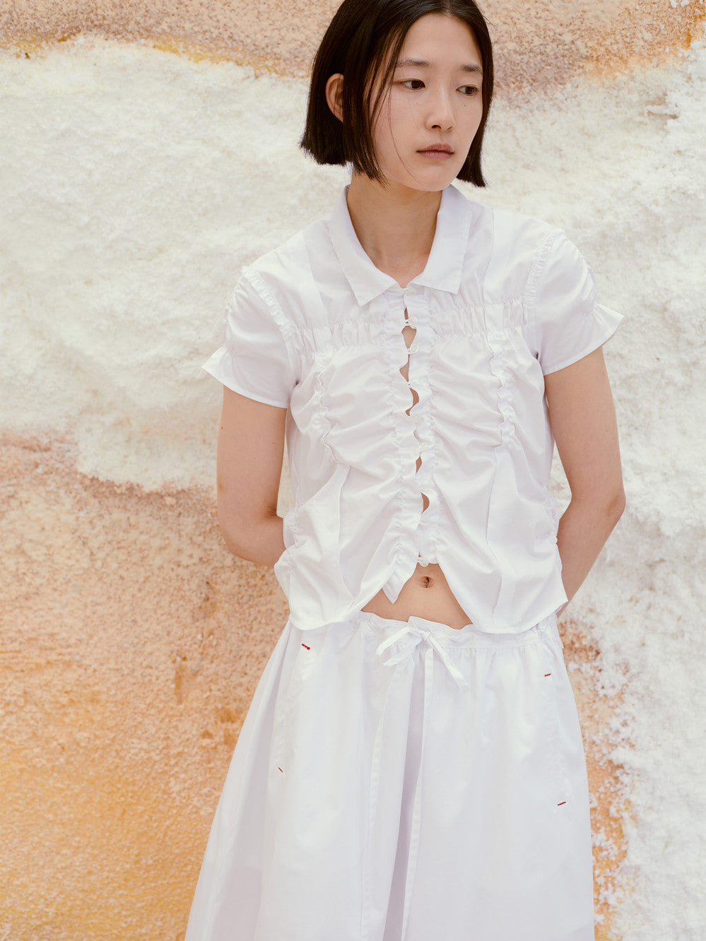 Low Classic Drawstring Midi Skirt White
