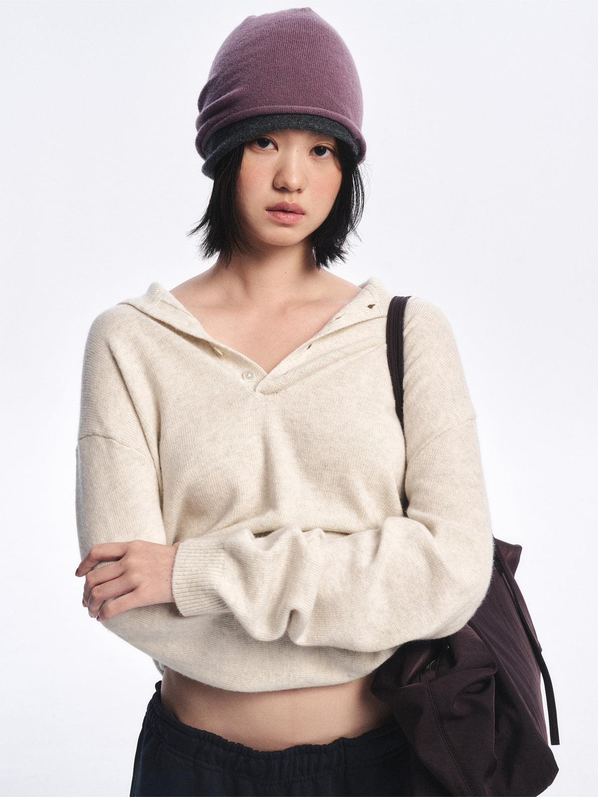Low Classic Wool Blend Reversible Beanie Charcoal