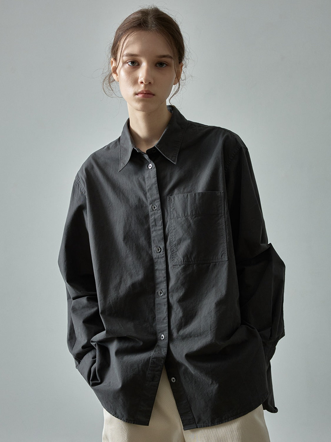 Facade Pattern Classic Peached Cotton Shirt charcoal