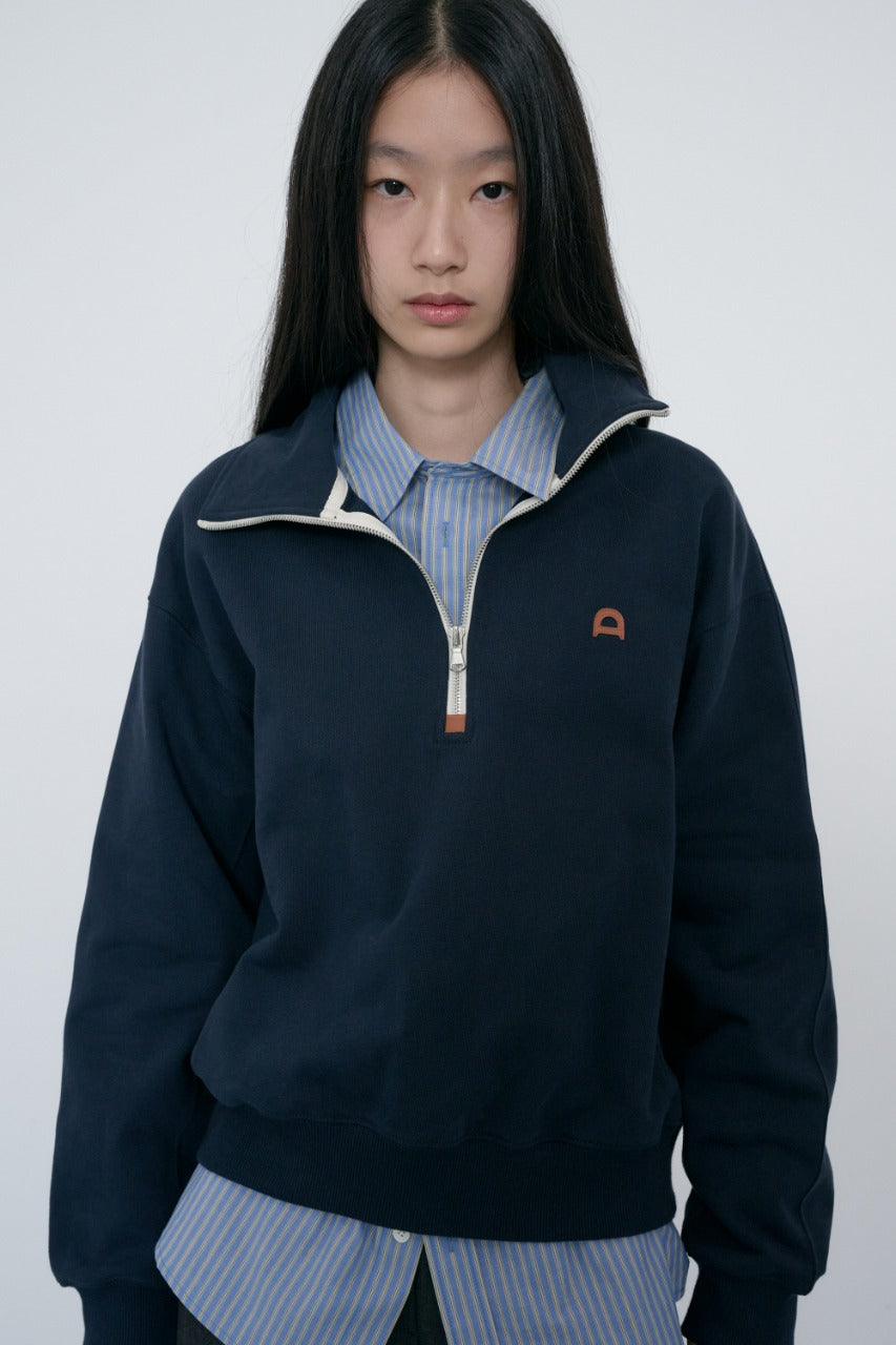 Dunst Unisex Leather Logo Half Zip-Up Sweatshirt French Navy