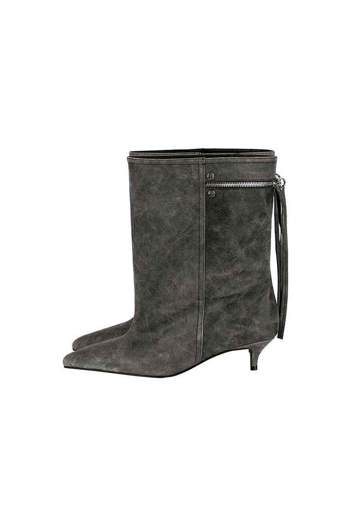 Treemingbird Back-Zip Mid Boots Gray