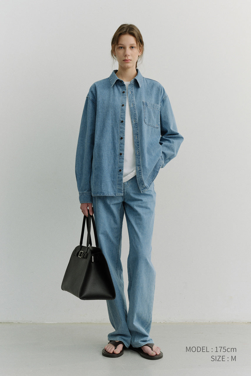 Dunst Unisex Oversized Denim Shirt Light Blue