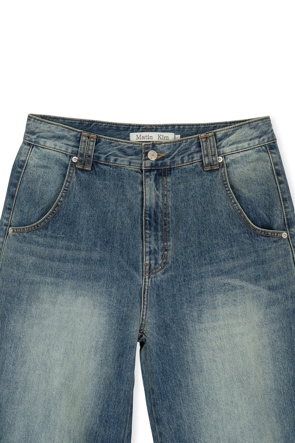 [matinkim] PEACHES COATING WASHED DENIM PANTS FOR MEN IN BLUE