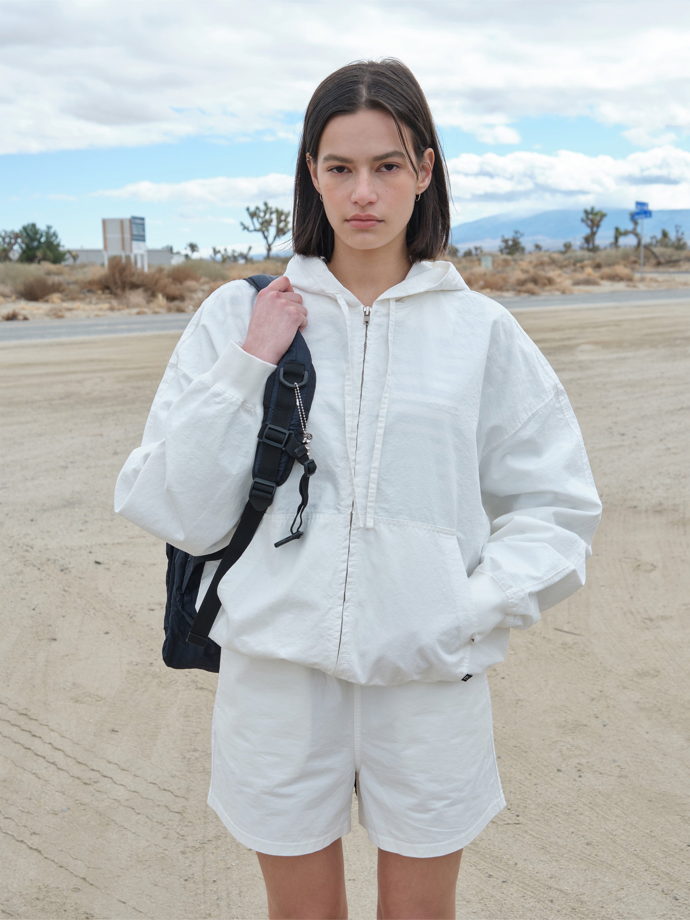 Low Classic Washed Cotton Zip-Up Hoodie White