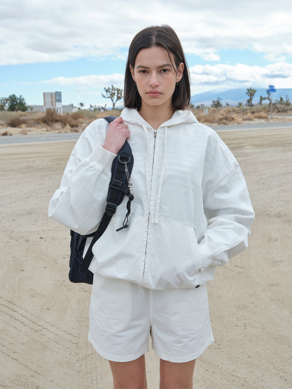 Low Classic Washed Cotton Zip-Up Hoodie White