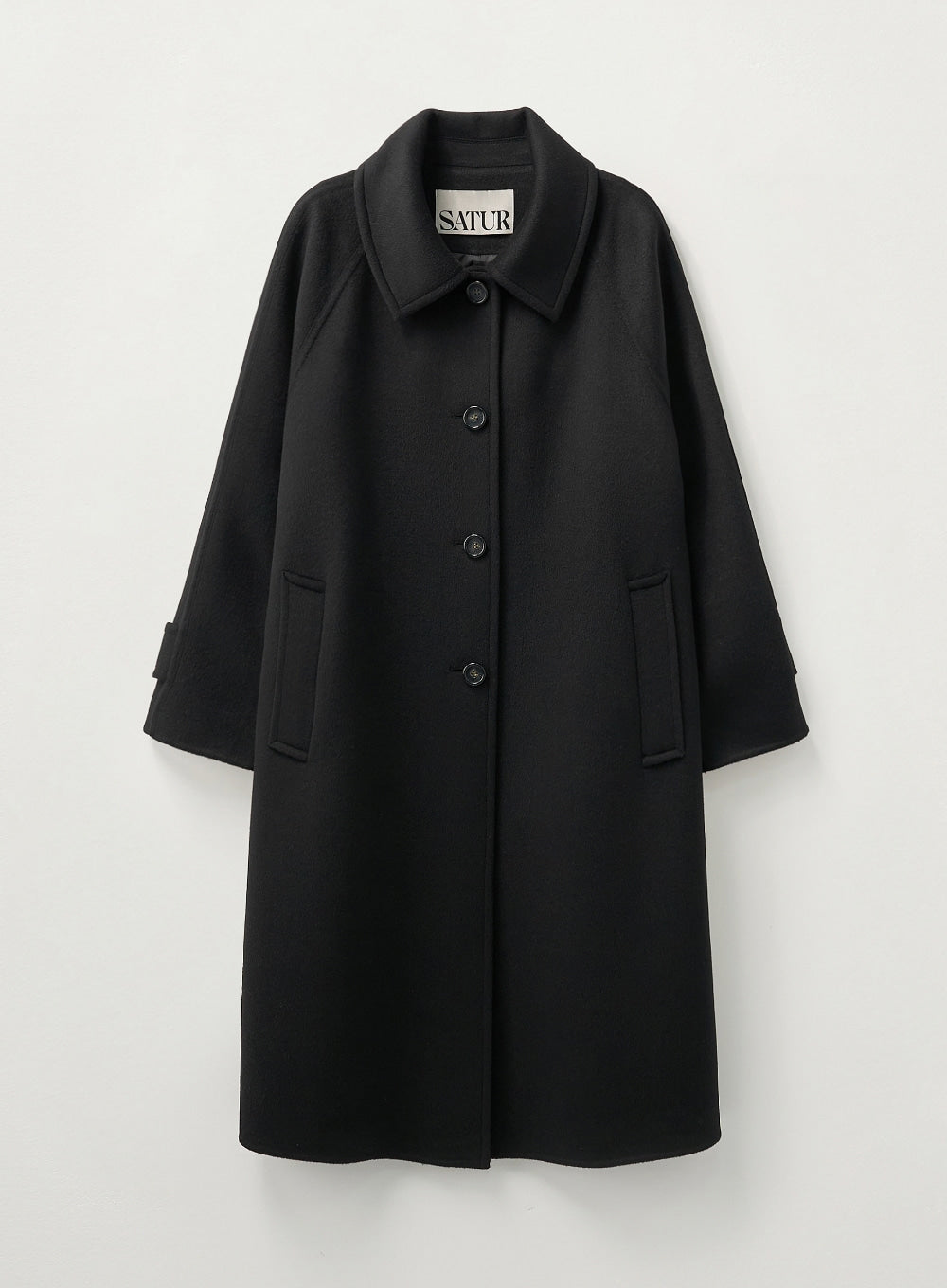 [satur] (W) A-Line Wool Blend Single Coat - Black