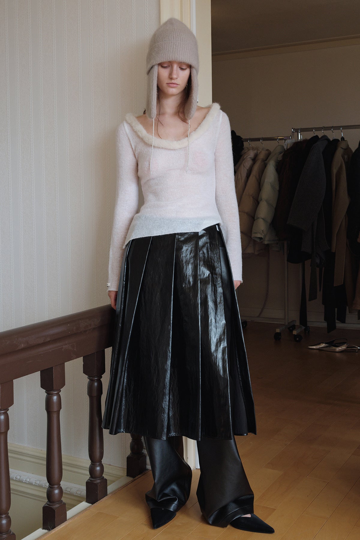 Overdueflair Leather Layered Wrap Skirt Coated Black