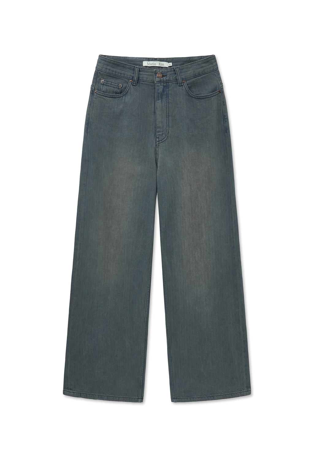 [matinkim] HERRINGBONE WIDE DENIM PANTS IN SMOKE BLUE