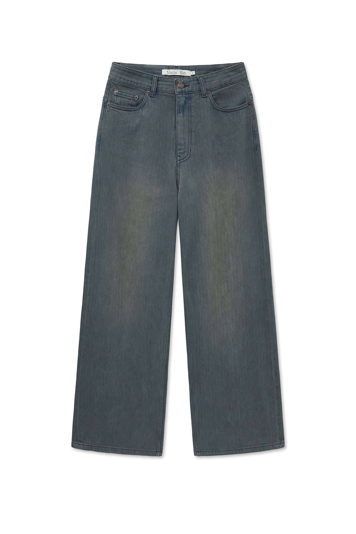 [matinkim] HERRINGBONE WIDE DENIM PANTS IN SMOKE BLUE