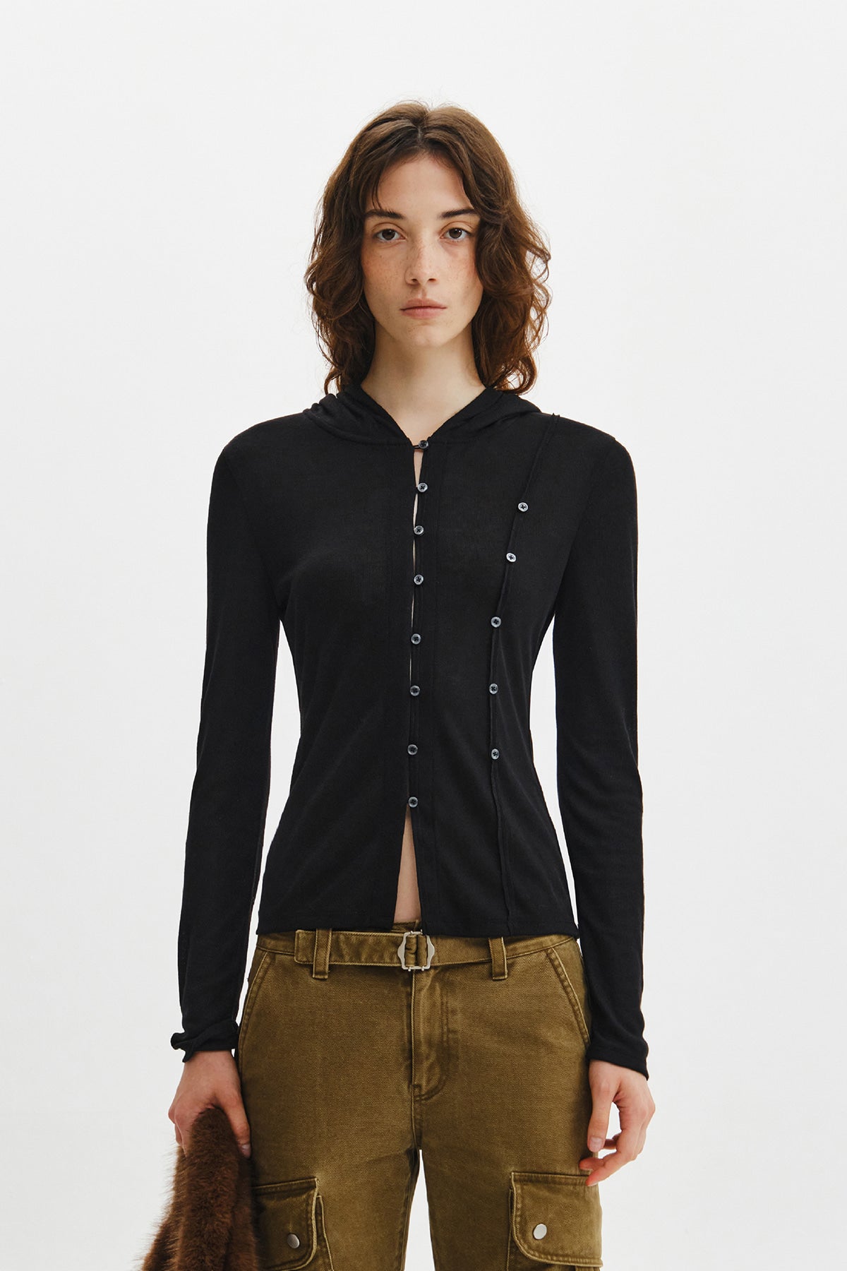 Matinkim Double Layer Button Hood Top IN Black