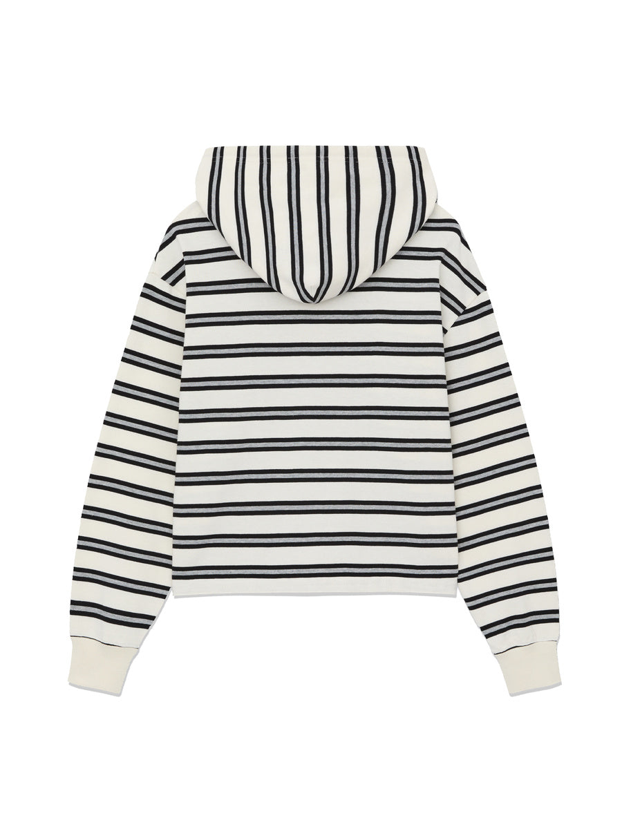GLOWNY Heritage Stripe Button Hoodie (White)