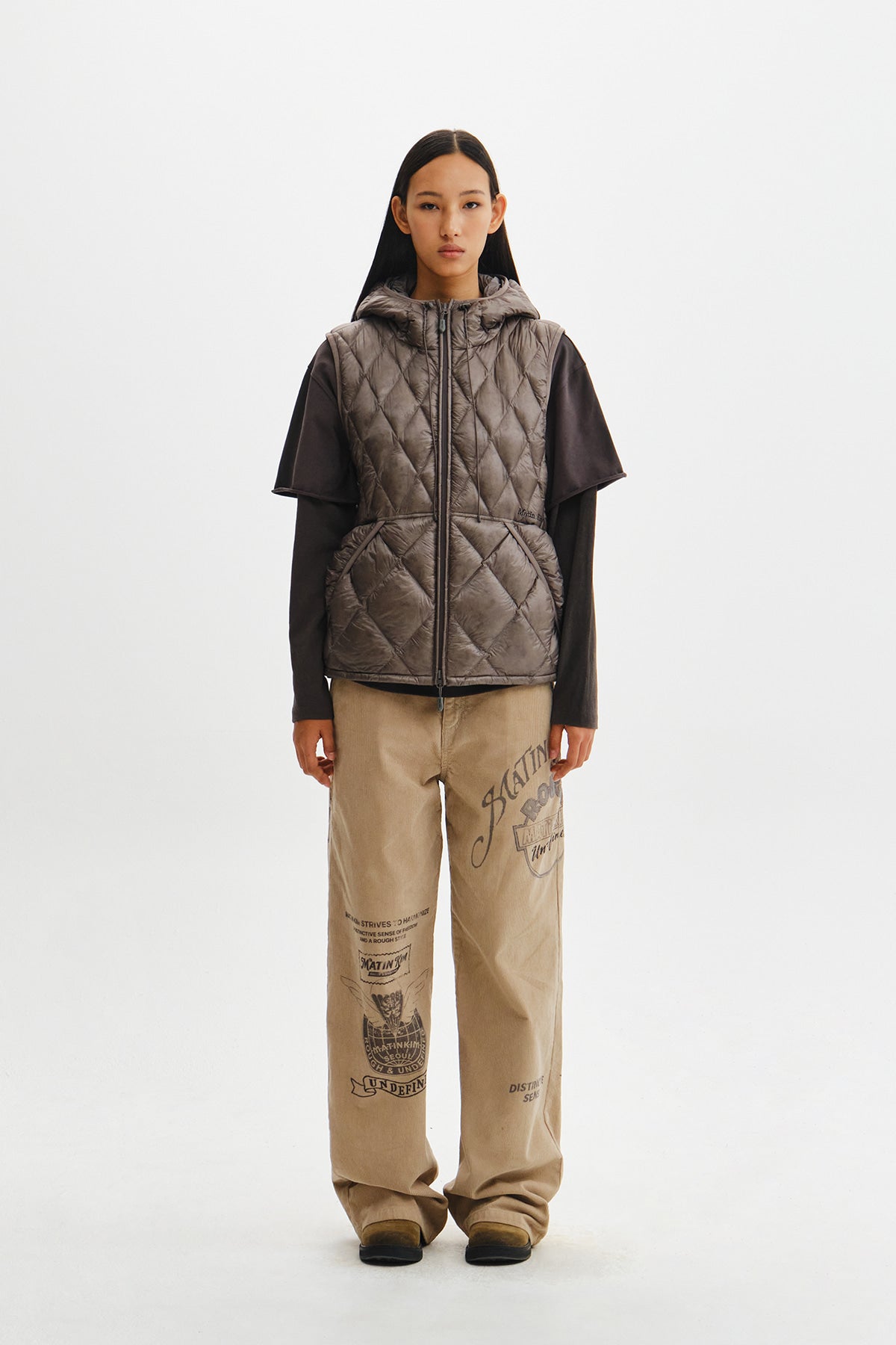 Matinkim Matin Graphic Corduroy Pants IN Beige