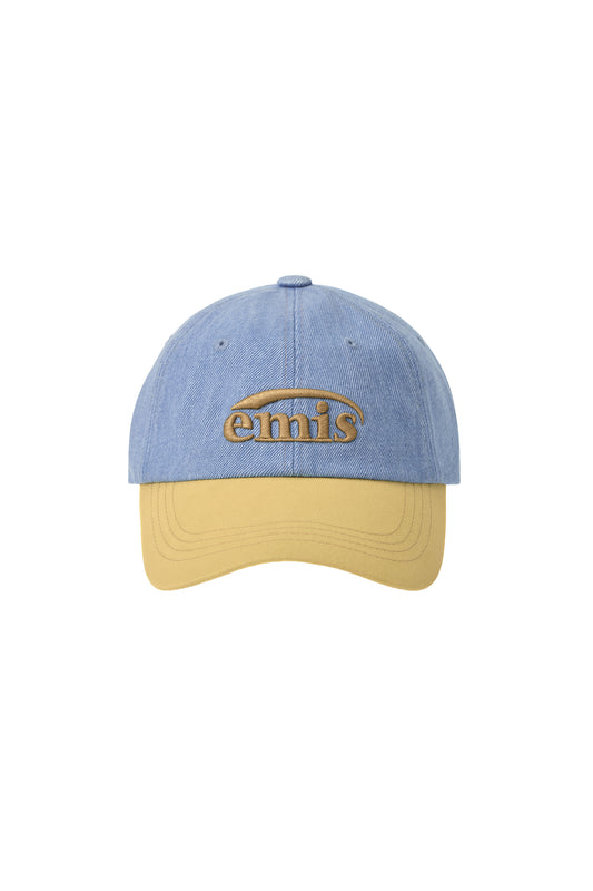 WASHED DENIM BALL CAP-LIGHT BLUE DENIM/YELLOW