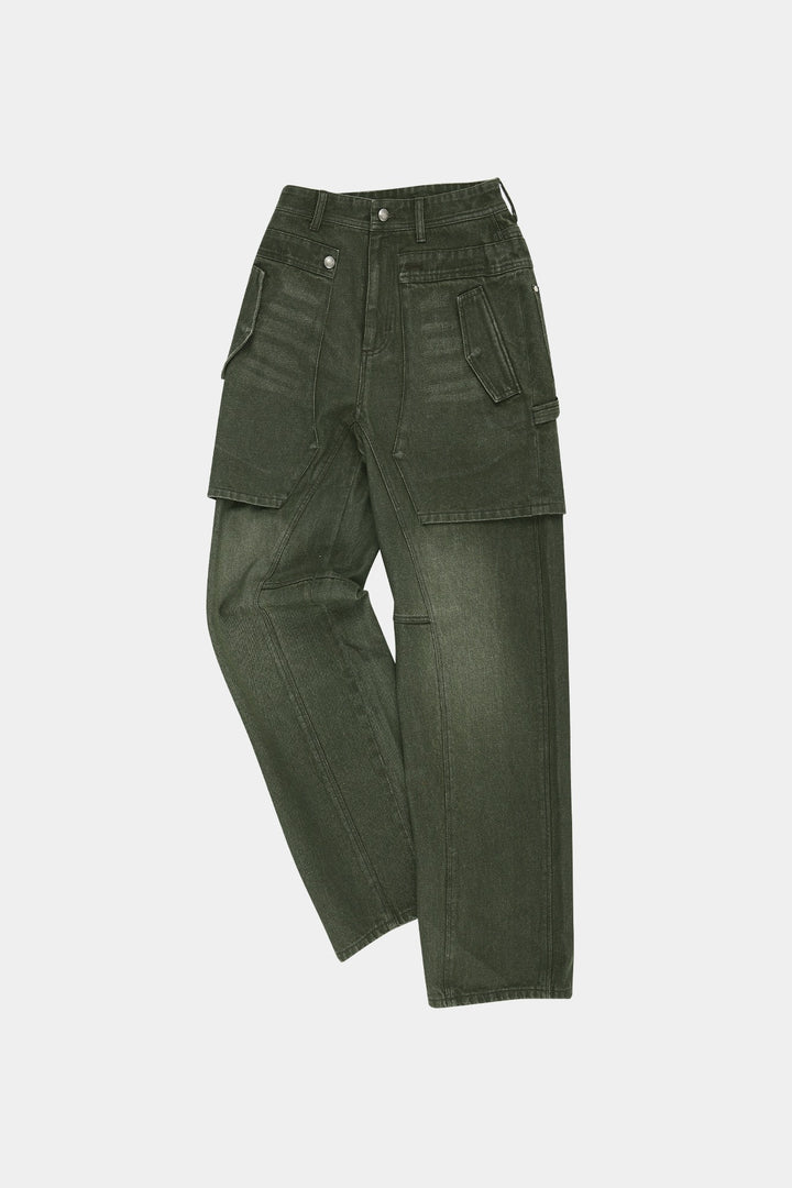 Andersson Bell Unisex Raptor Layered Wide-Leg Jeans Green)