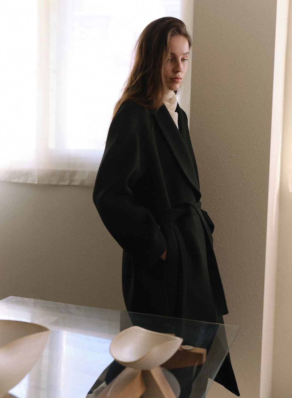 Kindersalmon Vera Shawl Collar Coat Black