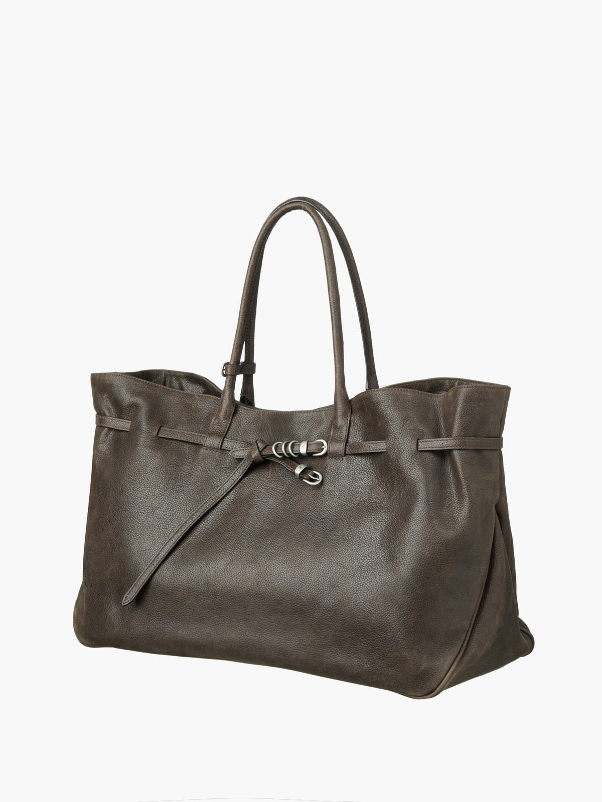 Margesherwood Grandma Used Bag XL washed brown embossed pull-up