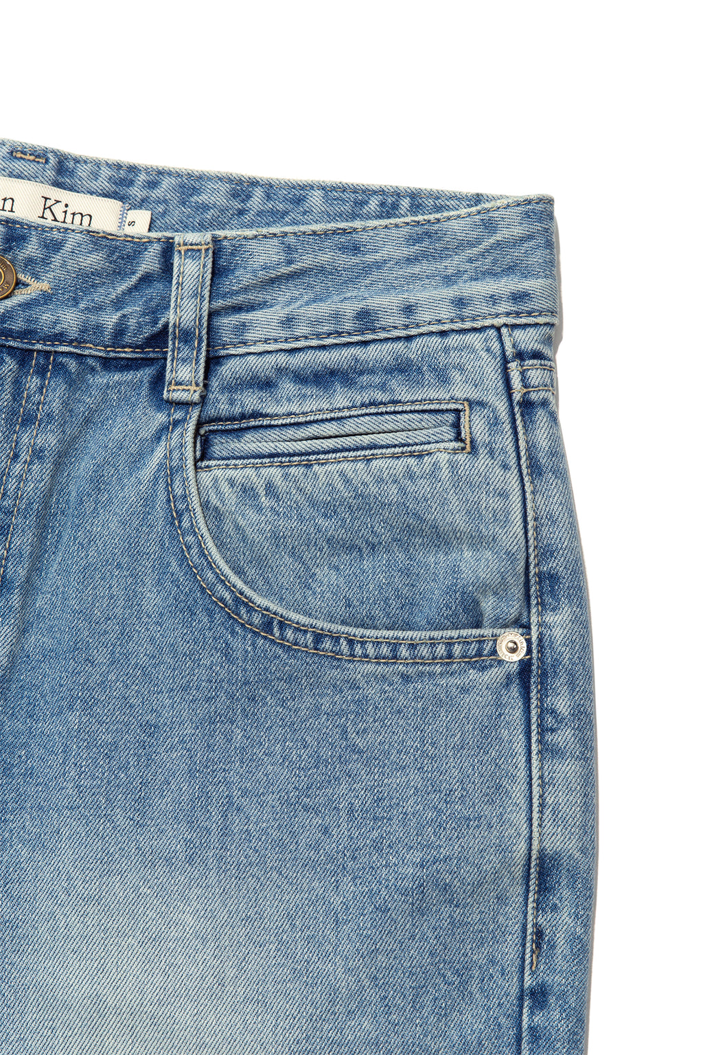 [matinkim] Pocket Washed Point Denim Pants IN Light Blue