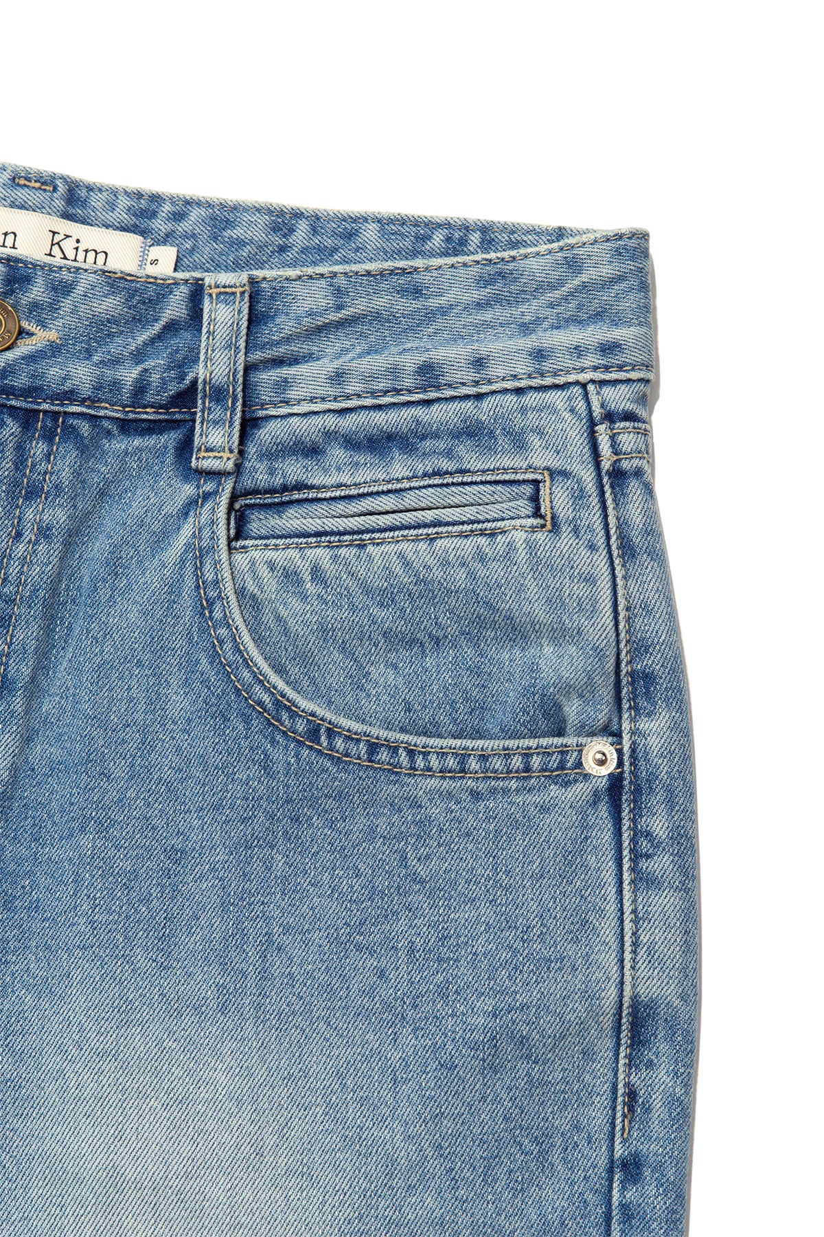 [matinkim] Pocket Washed Point Denim Pants IN Light Blue