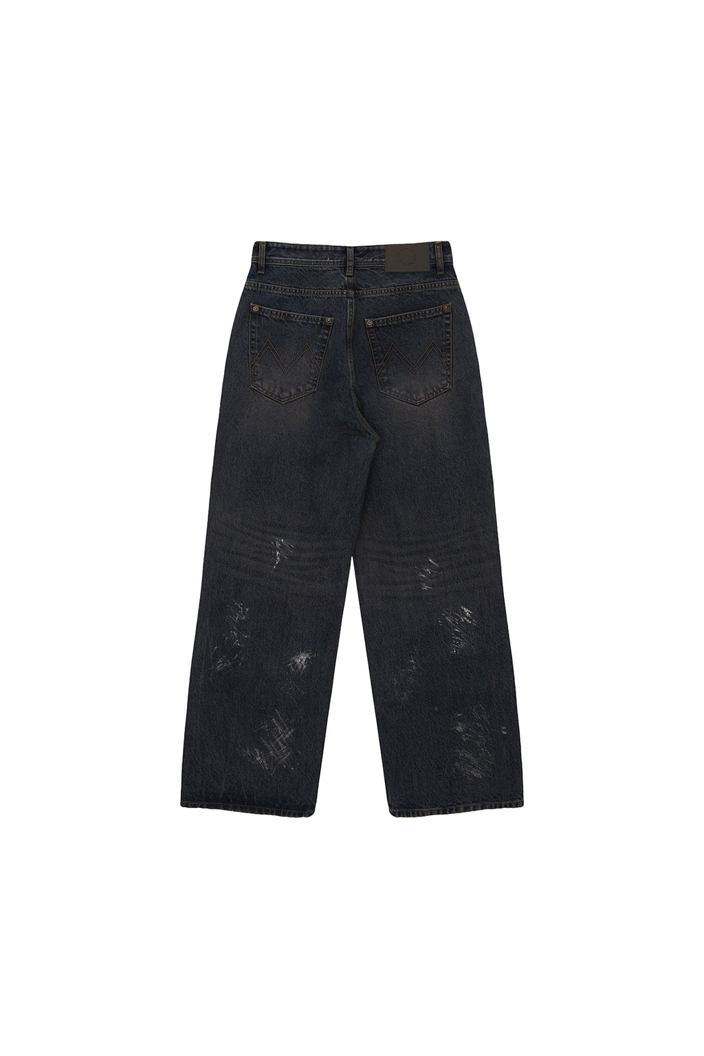 [matinkim] FOIL DETAIL DENIM BAGGY PANTS IN NAVY