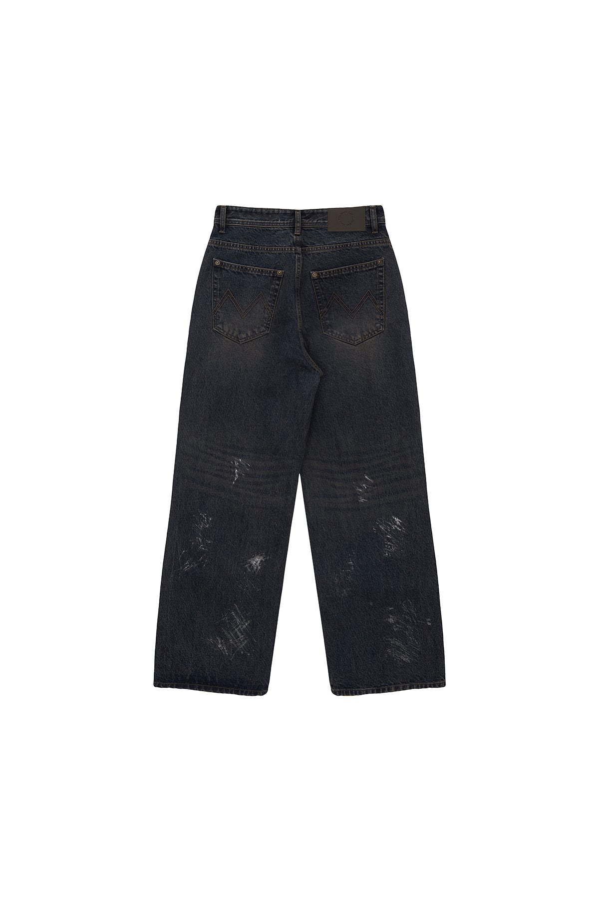 [matinkim] FOIL DETAIL DENIM BAGGY PANTS IN NAVY