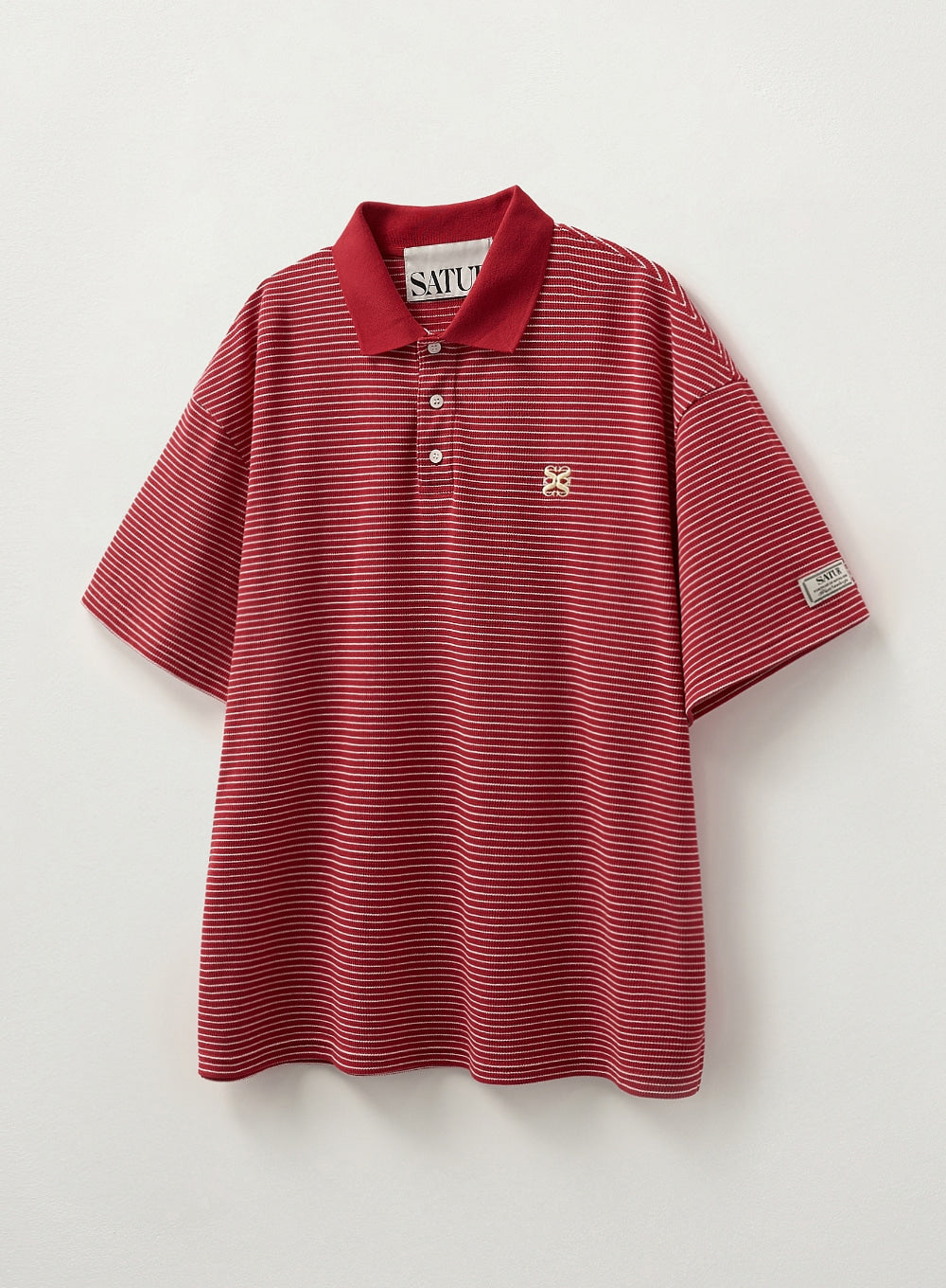 [satur] Stripe Collar T-Shirt - Red