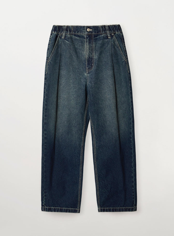 Satur One Tuck Banding Denim Pants - Blue