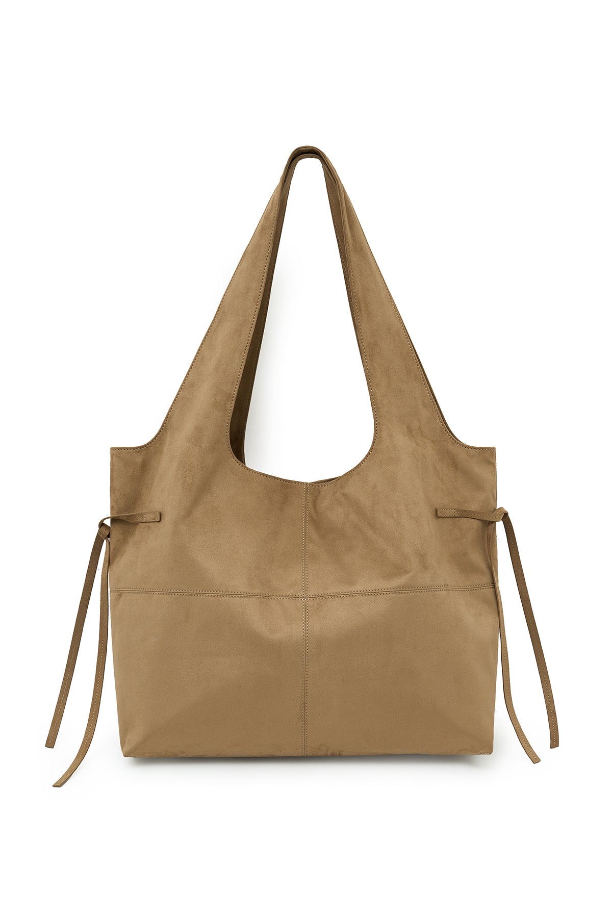 SIDE STRING SUEDE BIG SHOULDER BAG IN BEIGE