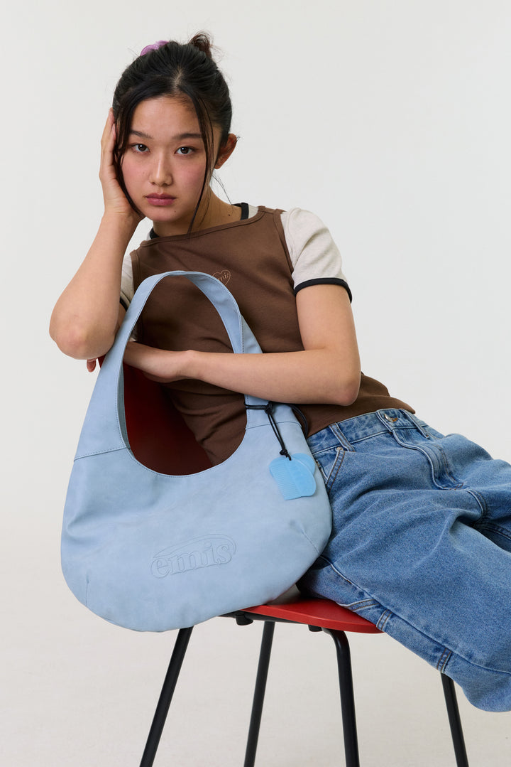 EMIS Logo Embossed Shoulder Bag-Pastel Blue