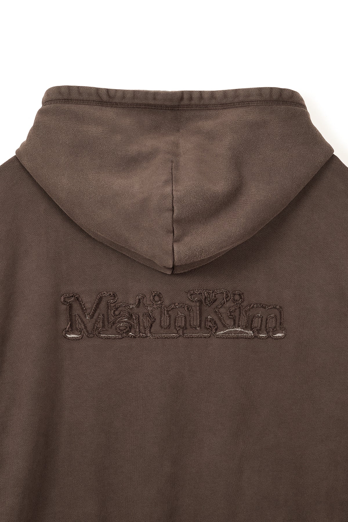 [matinkim] BACK LOGO WASHED HOODY ZIP UP FOR MEN IN COCOA