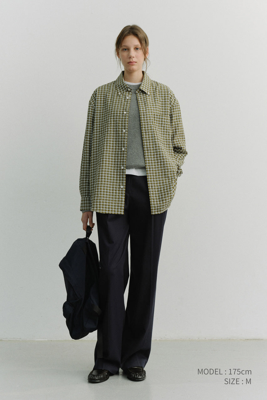 Dunst Unisex Oversized BD Checked Shirt Khaki Green Check