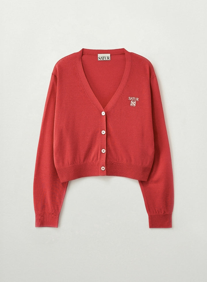 Satur Loren Linen Blend Cardigan - Red