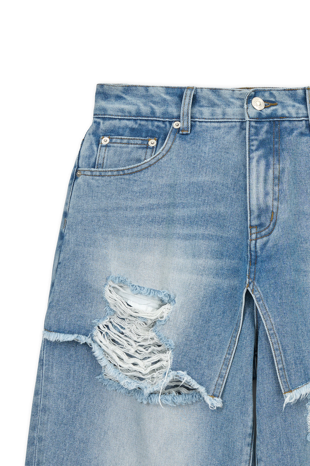 Matinkim Front Layered Distressed Denim Pants IN Blue
