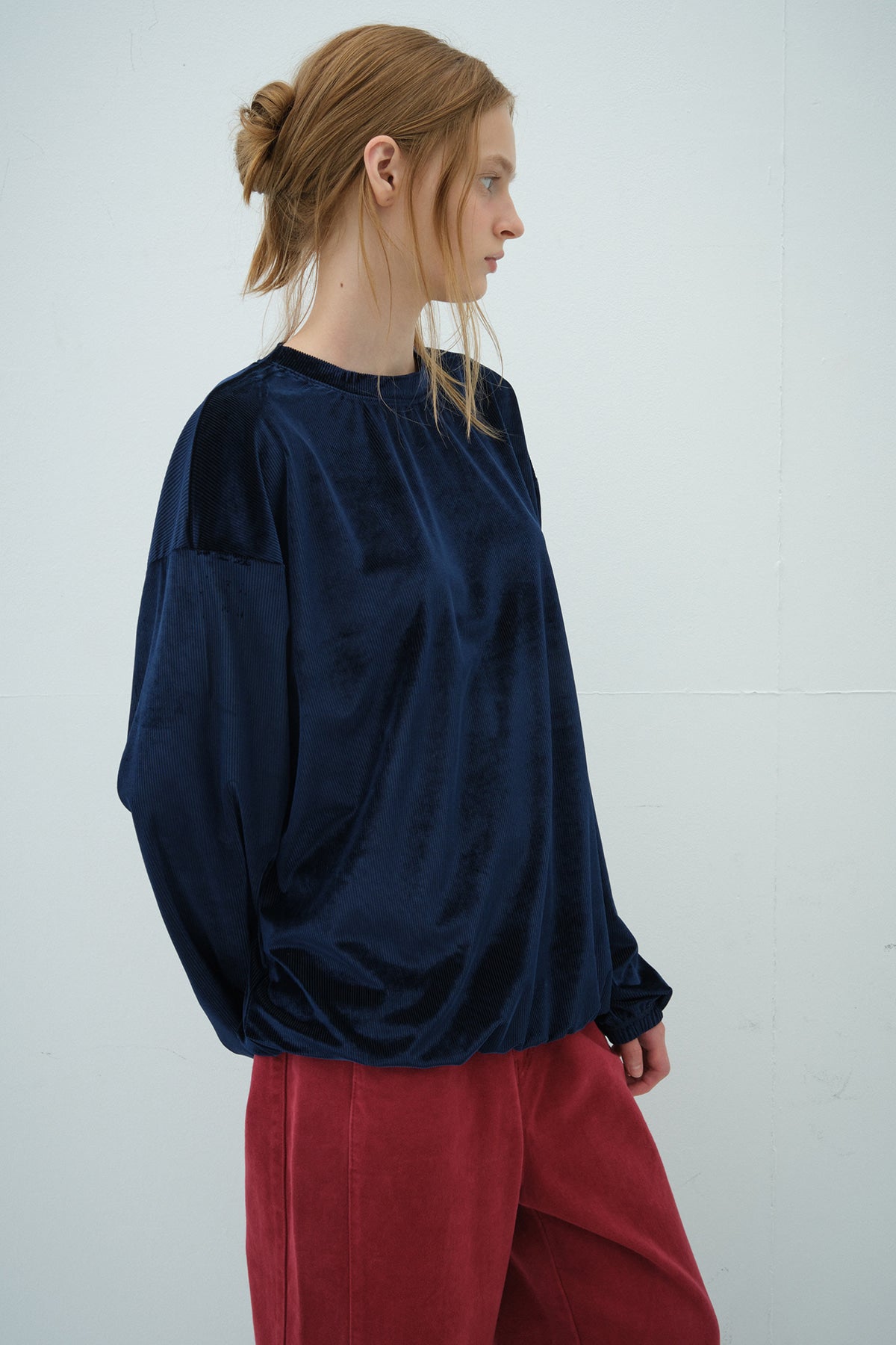 Overdueflair Glow Loose Fit Velvet T-Shirt Navy